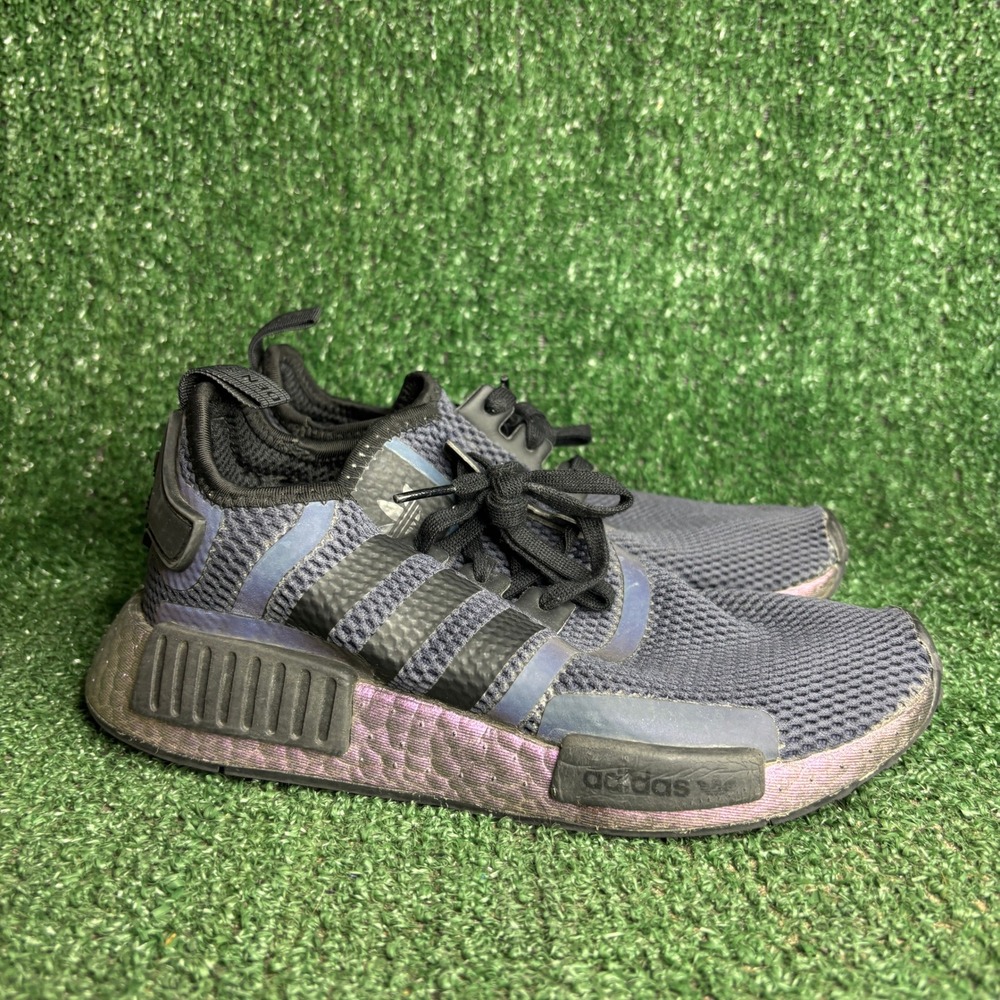 Adidas NMD R1 GS Iridescent Boost Mesh Athletic Sneaker Black Purple Womens 4.5